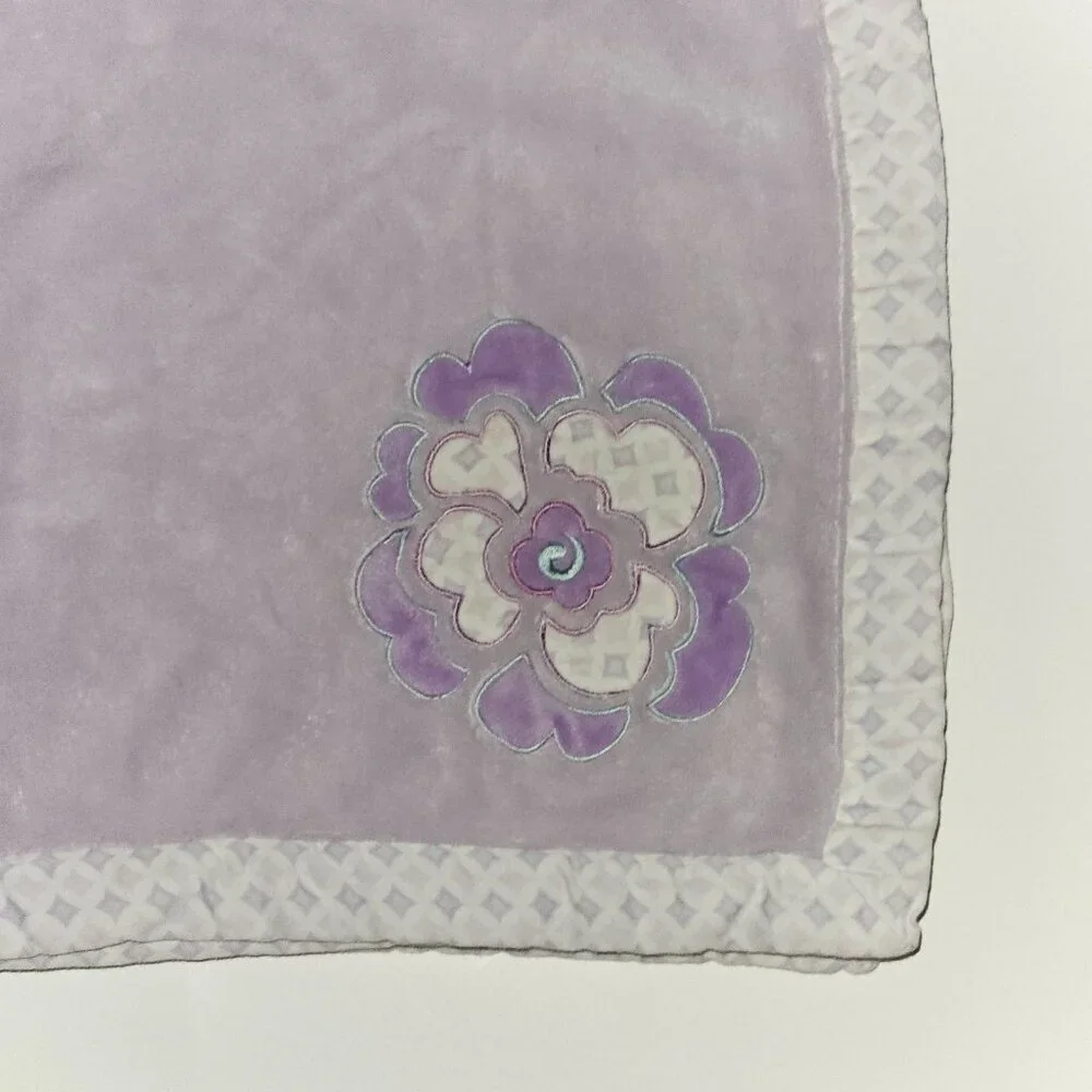 Kidsline by Dena Fleece Purple Flower Baby Blanket Diamond Trim 28